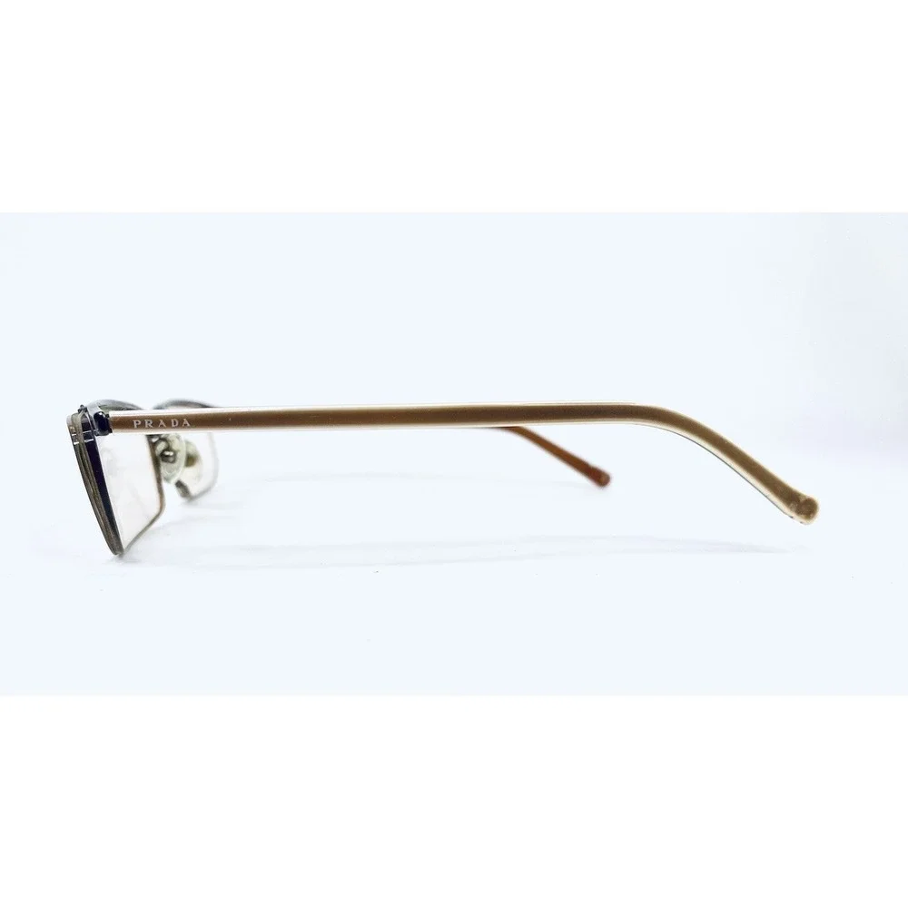 Prada Gold Metal Rectangular Half Rim Glasses Italy VPR56G 8AE-101 52 17 140